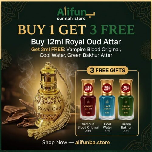 Buy 12ml Royal Oud Get 3 items FREE (Vampire Blood + Cool Water + Green Bakhur)3ml